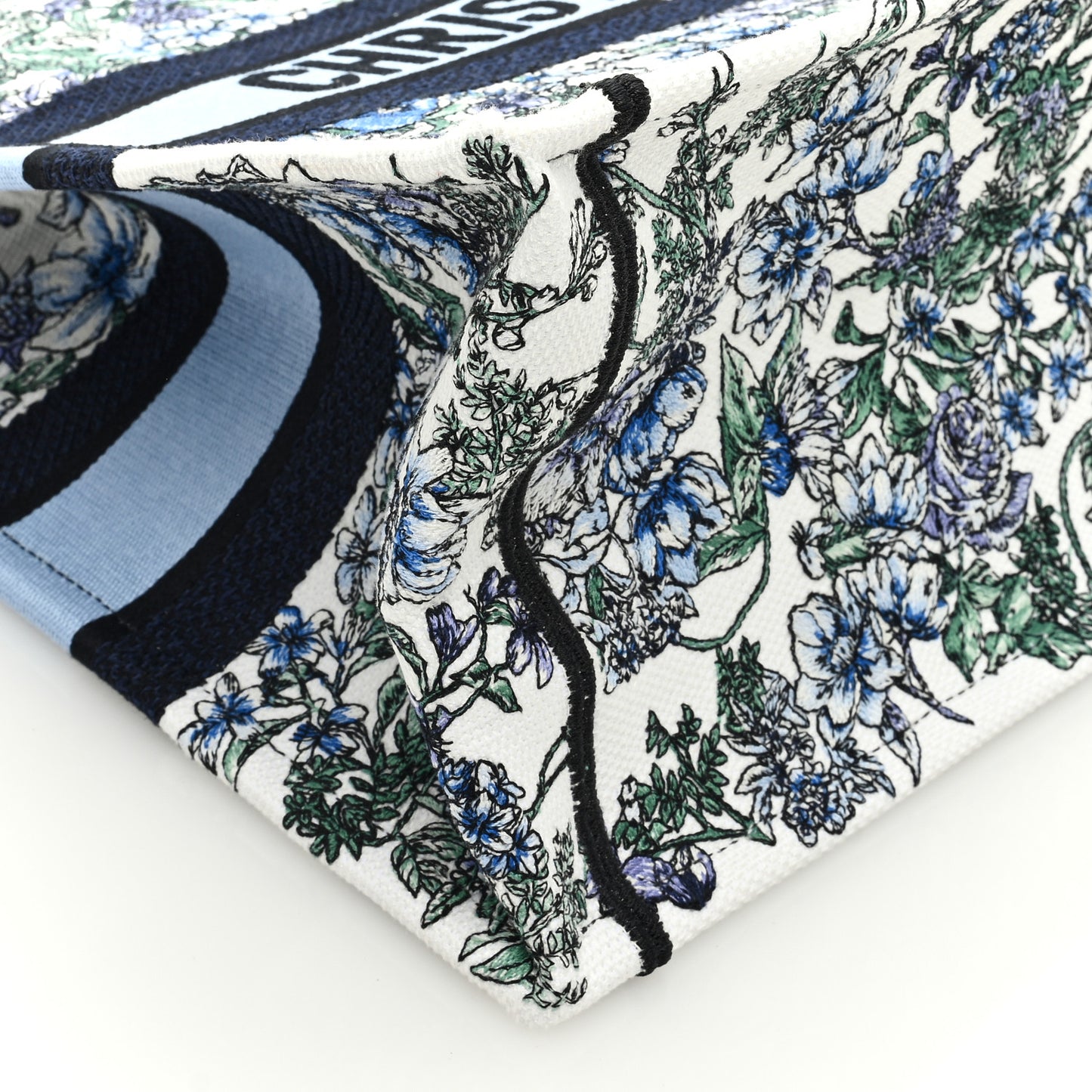 Canvas Embroidered Medium Flowers Book Tote Blue