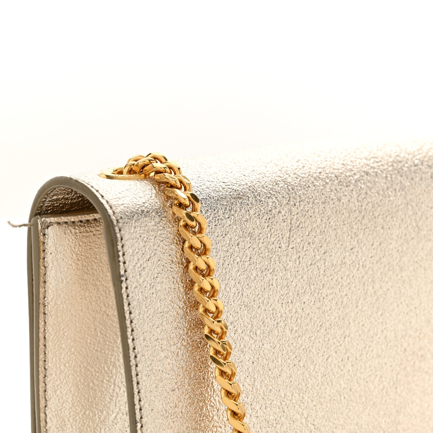 Saint Laurent Metallic Calfskin  Star Studded Monogram Wallet on Chain Pale Gold 13 of 13
