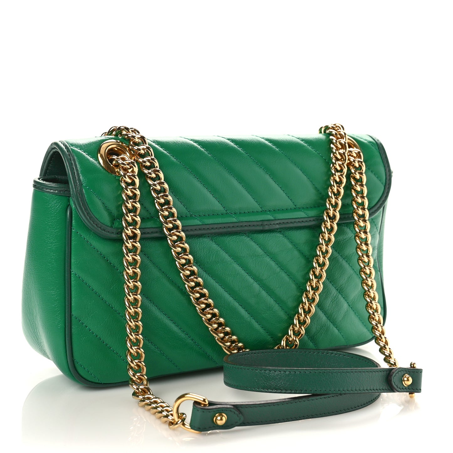 Azalea Calfskin Enamel Matelasse Diagonal Small Torchon GG Marmont Shoulder Bag New Shamarock Emerald