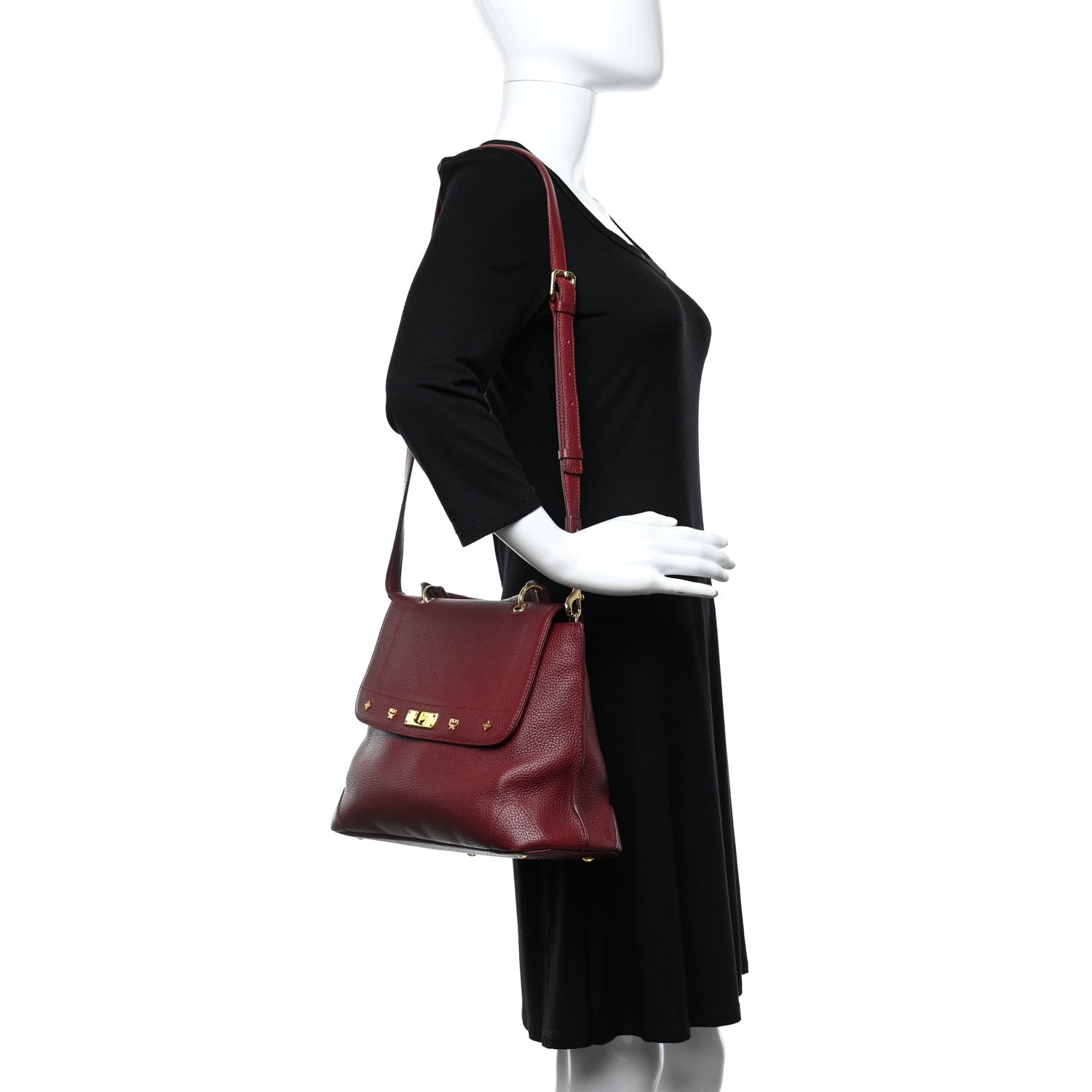 MCM Grained Calfskin First Lady Satchel Burgundy 2 of 8