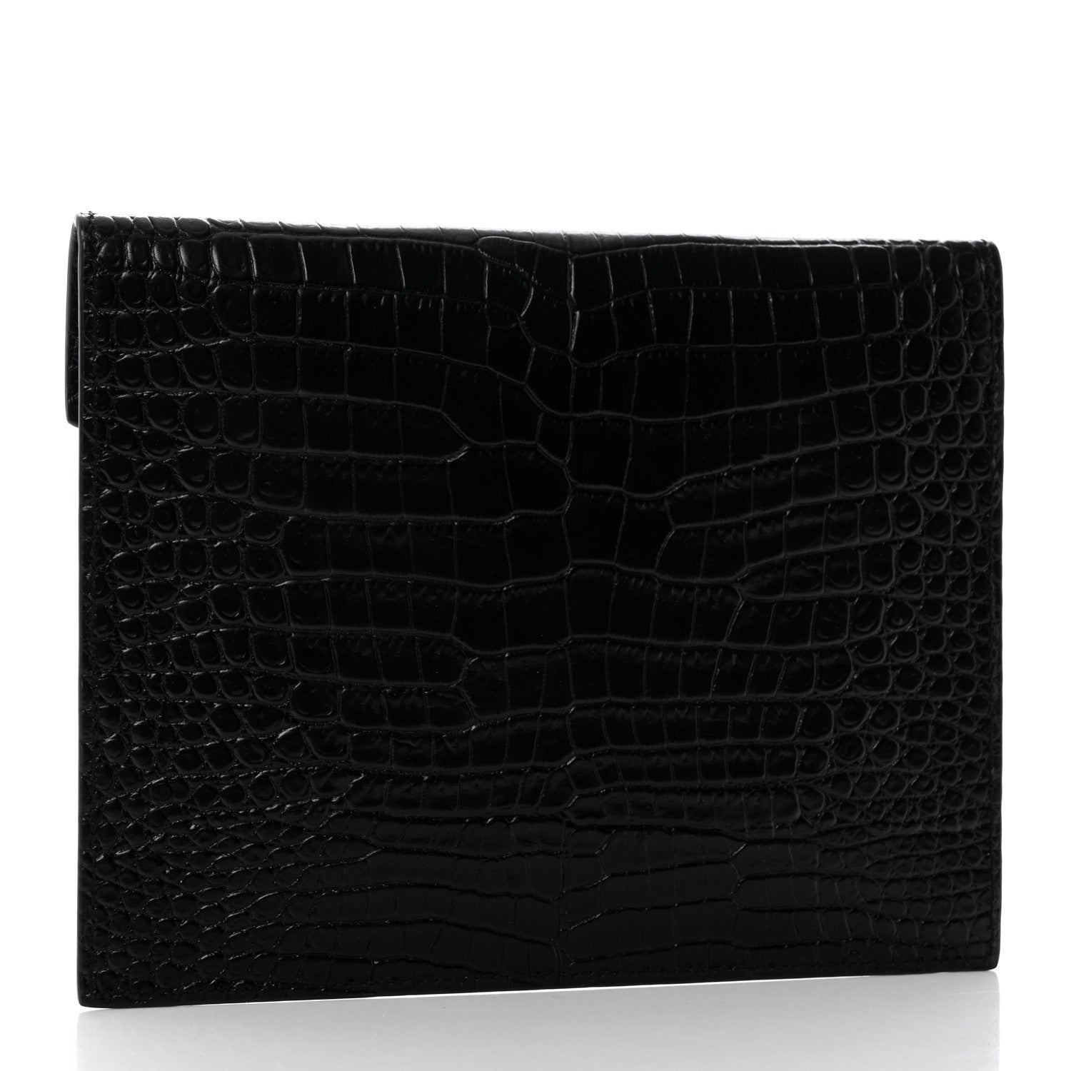 Saint Laurent Calfskin Crocodile Embossed Monogram Uptown Baby Pouch Black 3 of 8
