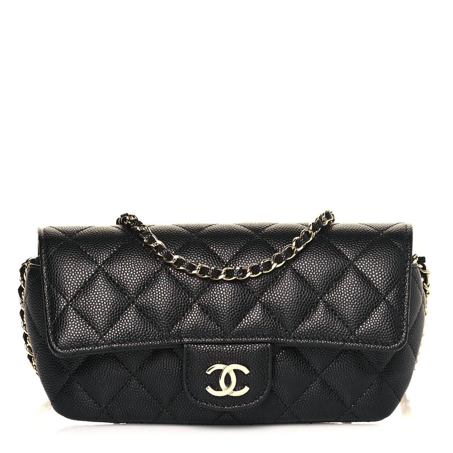 Caviar Quilted Glasses Case With Chain Black