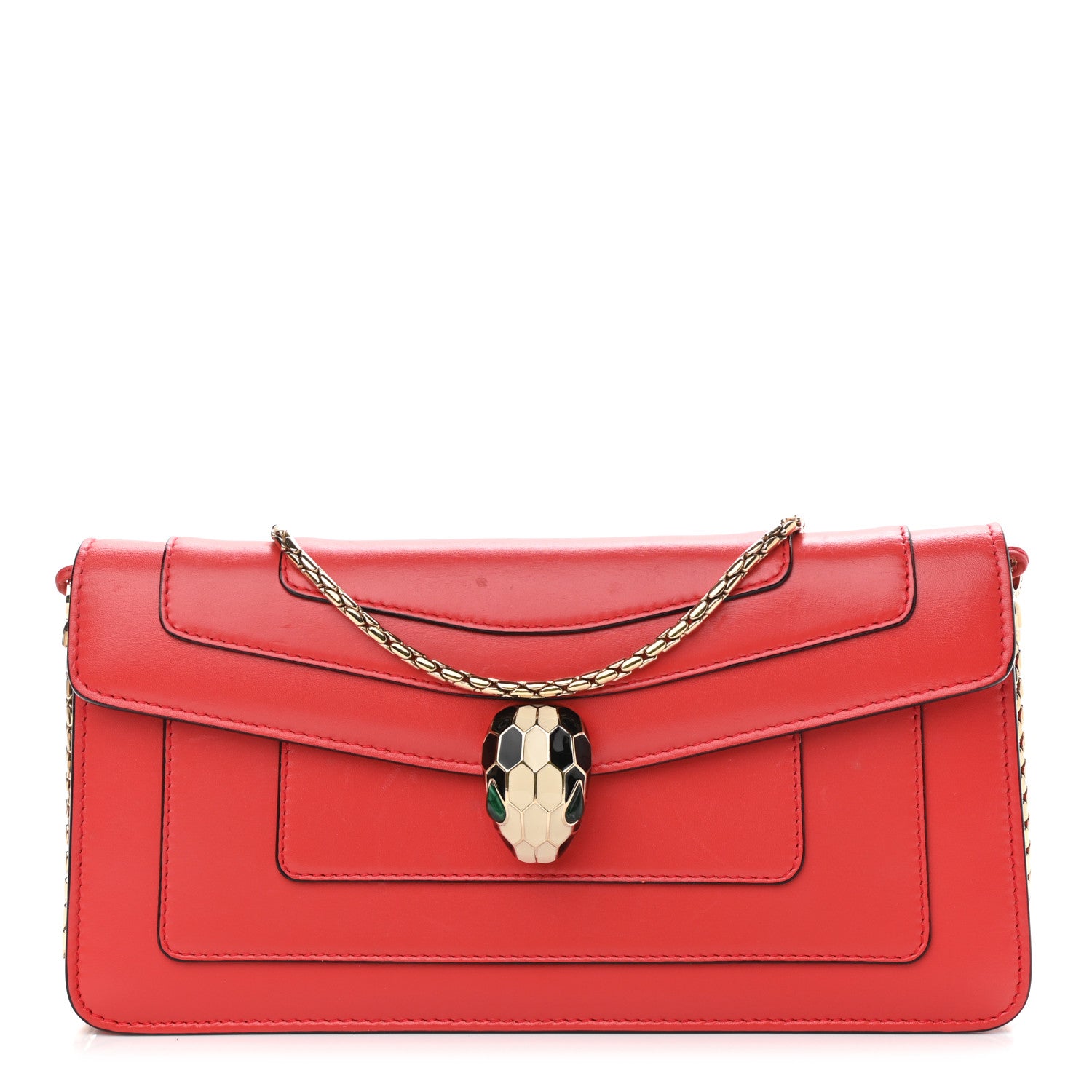 Bulgari Calfskin Serpenti Forever Flap Clutch Ruby Red 1 of 12