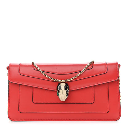 Bulgari Calfskin Serpenti Forever Flap Clutch Ruby Red 1 of 12