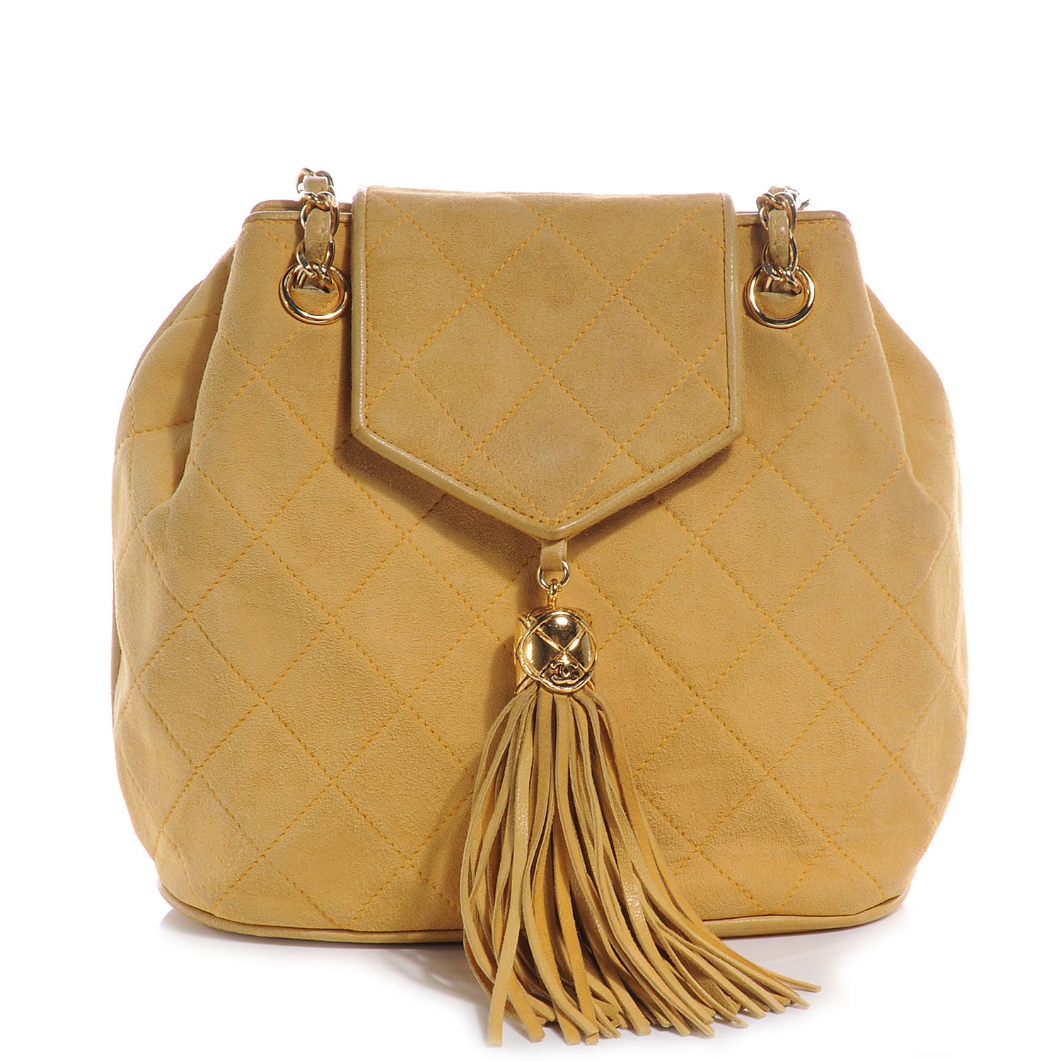 Chanel Suede Quilted Tassel Shoulder Bag Yellow 1 of 9