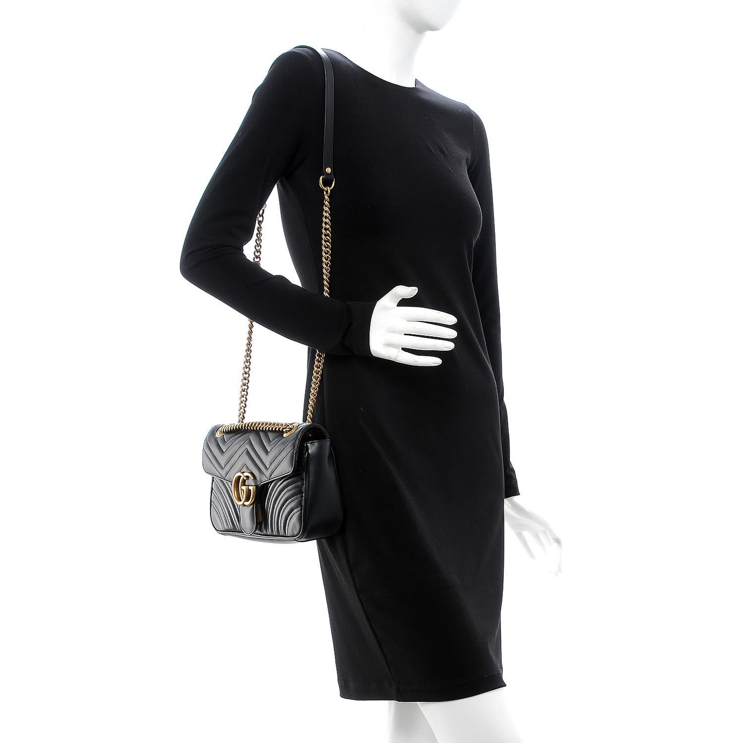 Calfskin Matelasse Small GG Marmont Shoulder Bag Black