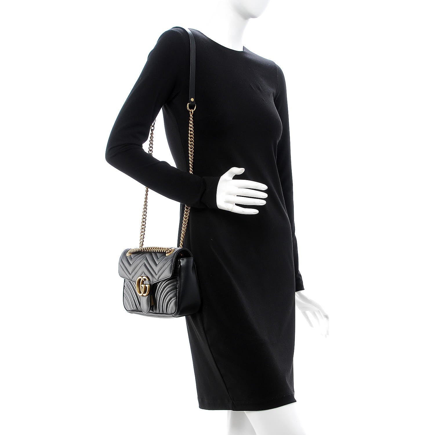 Gucci Calfskin Matelasse Small GG Marmont Shoulder Bag Black 2 of 7