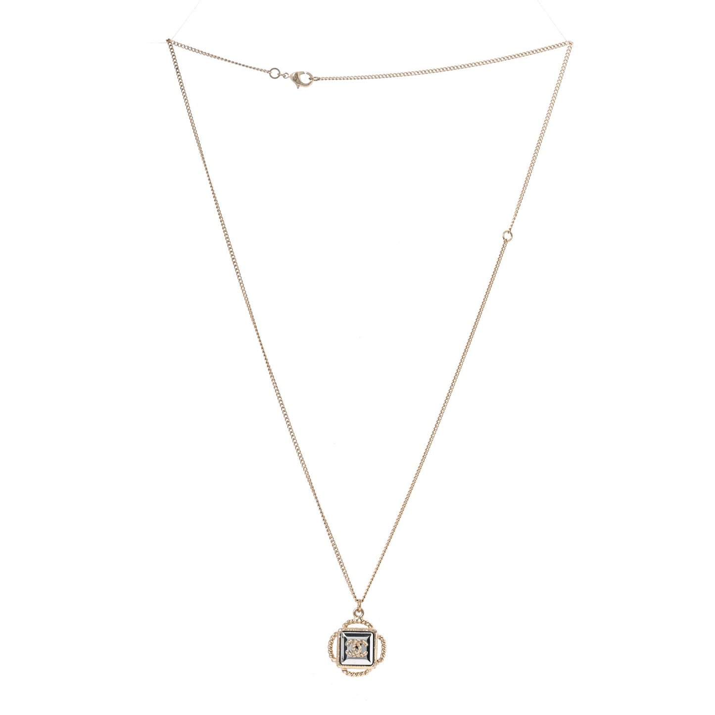 Mirror Twisted CC Pendant Necklace Gold Dark Grey