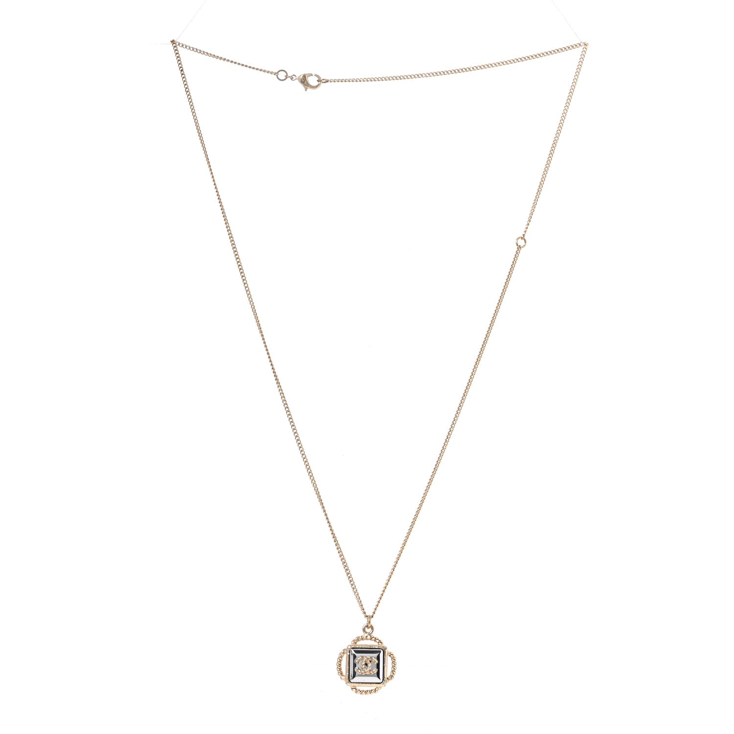 Chanel Mirror Twisted CC Pendant Necklace Gold Dark Grey 3 of 4