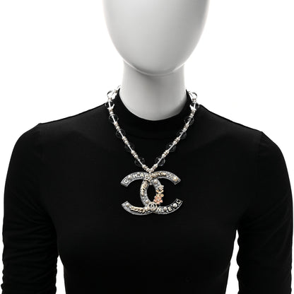 Chanel Resin Pearl Crystal Beaded CC Pendant Short Necklace Gold Pink 2 of 5