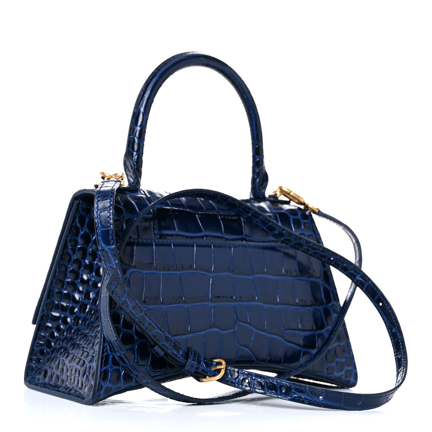 Balenciaga Shiny Calfskin Crocodile Embossed Small Hourglass Top Handle Bag Navy 2 of 9