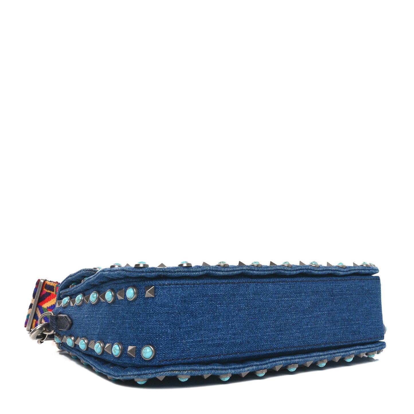 Denim Medium Guitar Strap Rockstud Rolling Flap Saddle Bag