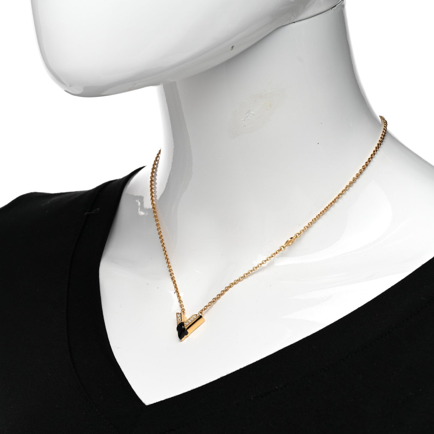 Crystal Enamel The Great Essential V Necklace Gold Black