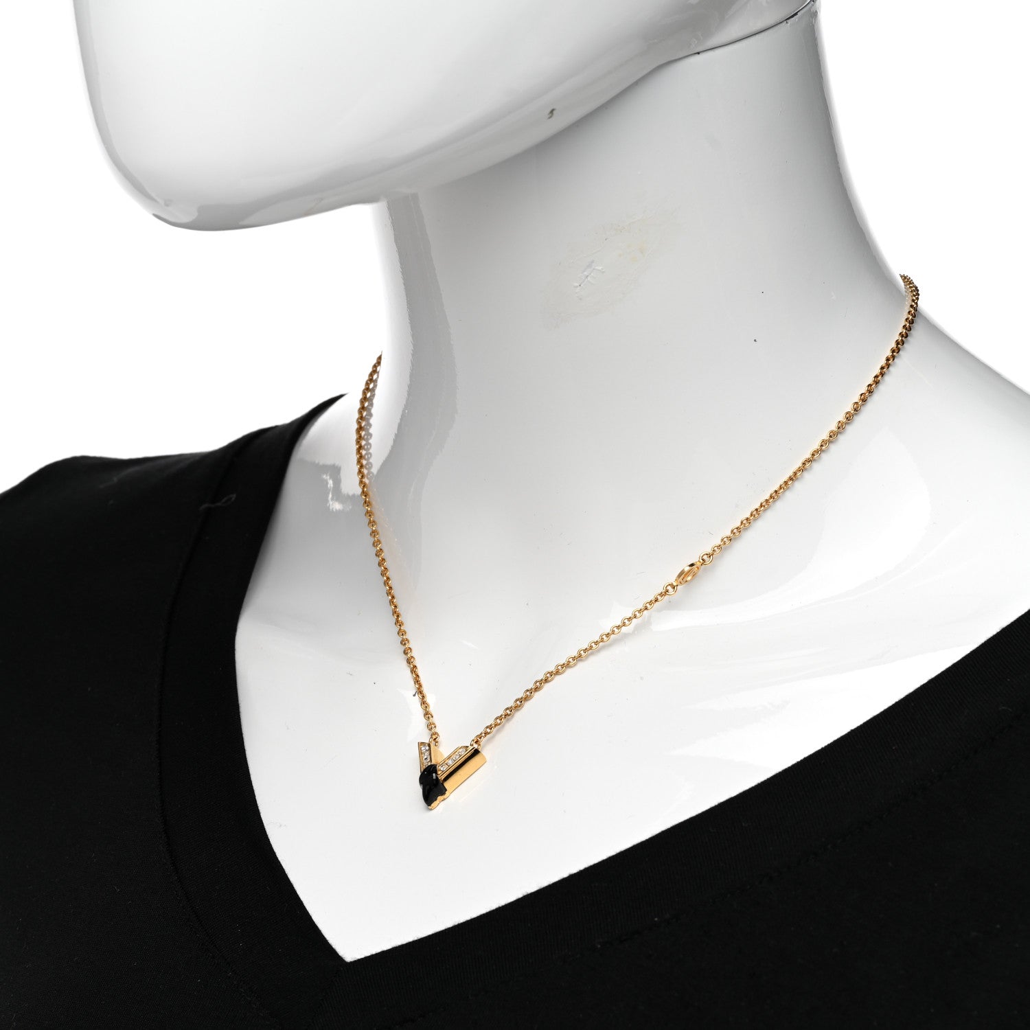 Louis Vuitton Crystal Enamel The Great Essential V Necklace Gold Black 2 of 7