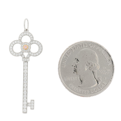 Tiffany Platinum 18K Rose Gold Pink Diamond Crown Key Pendant 2 of 4