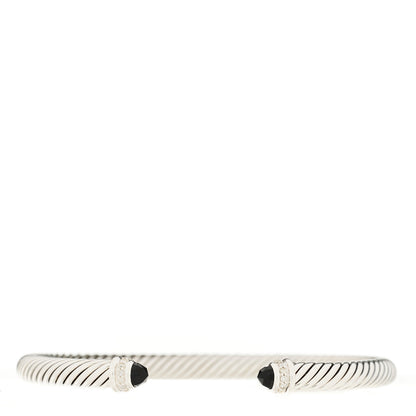 David Yurman Sterling Silver Diamond Black Onyx 5mm Cable Classics Bracelet 1 of 3