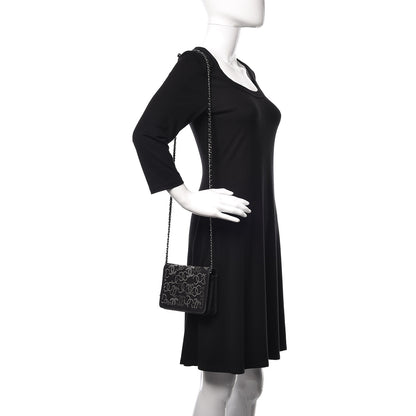 Chanel Canvas Studded CC Wallet On Chain WOC Black 3 of 14