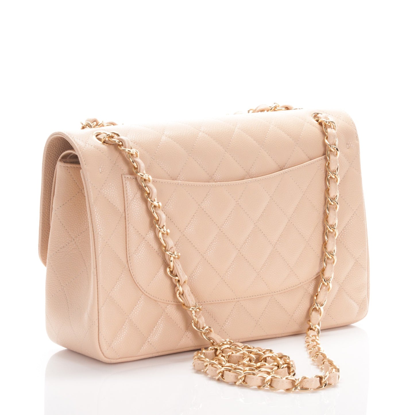 Caviar Quilted Jumbo Double Flap Beige Clair
