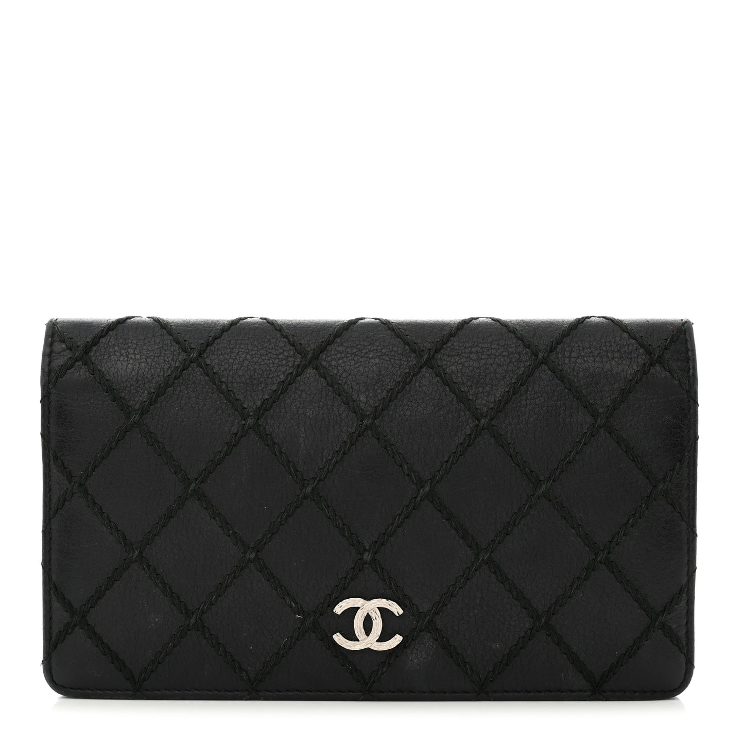 Distressed Caviar Stitched Yen Wallet Black