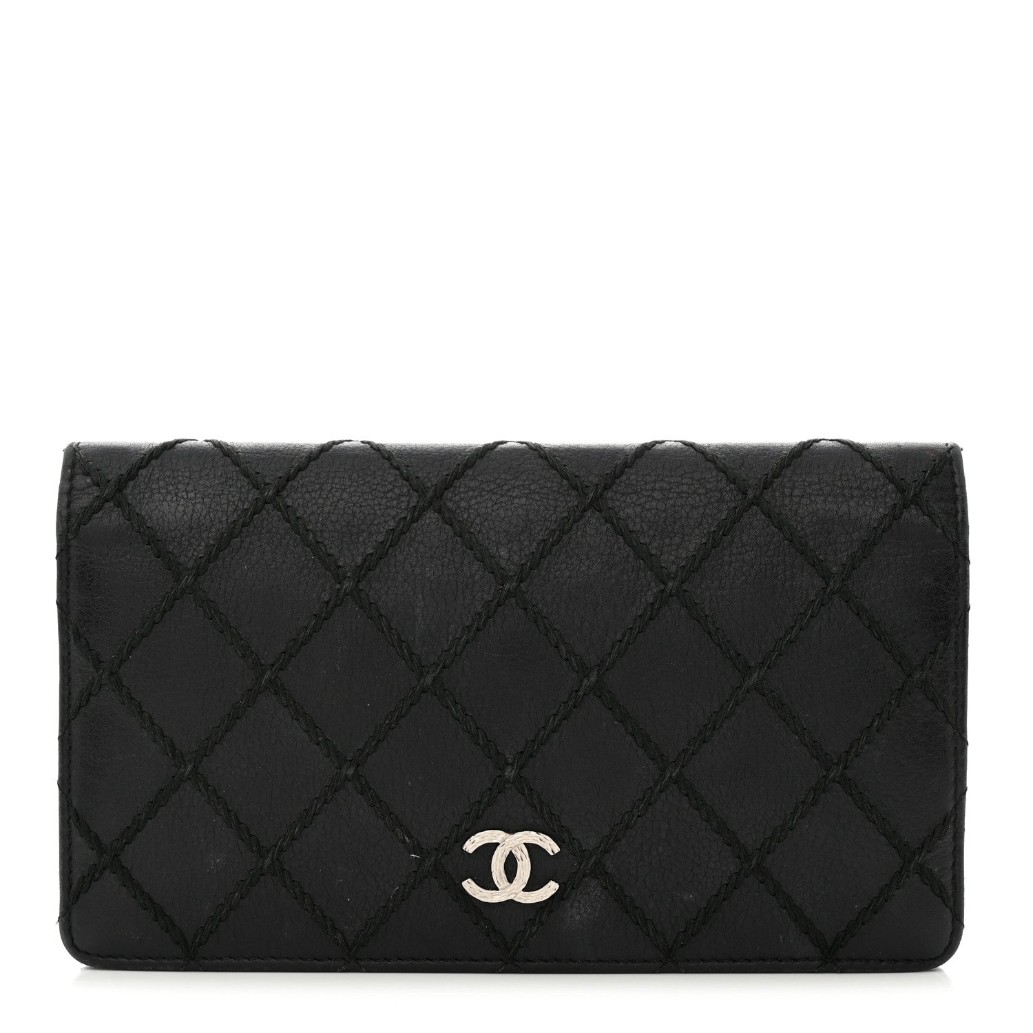 Chanel Distressed Caviar Stitched Yen Wallet Black 1 of 11