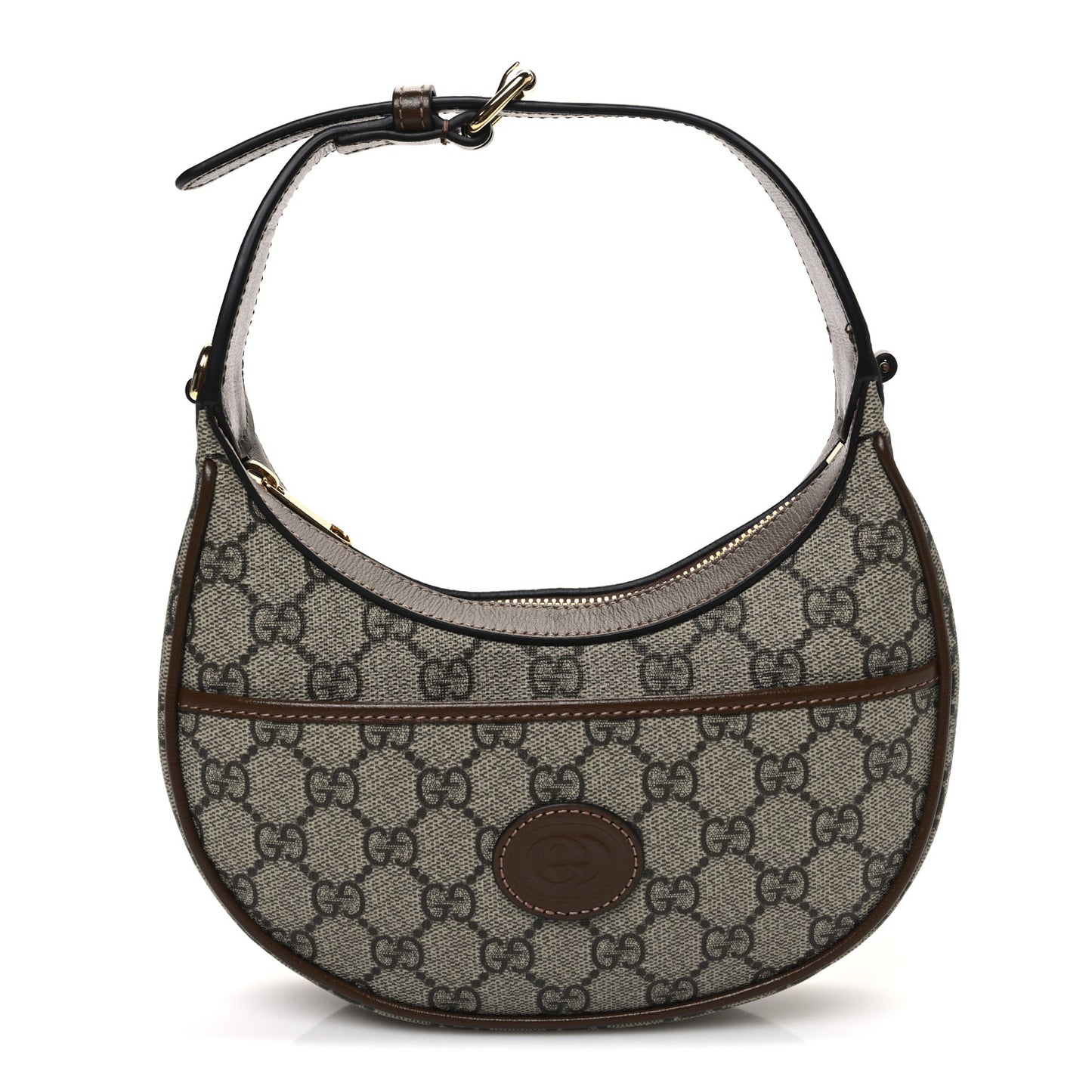 GG Supreme Monogram Azalea Calfskin Mini Retro Interlocking G Half Moon Bag Beige Ebony Brown Sugar
