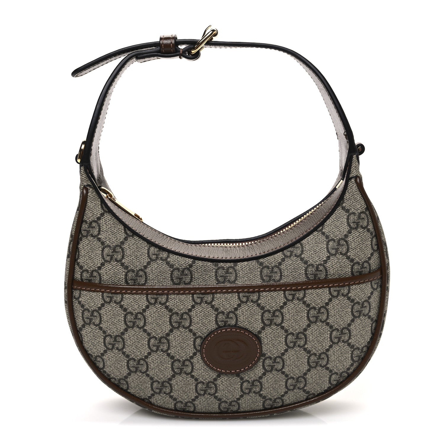 Gucci GG Supreme Monogram Azalea Calfskin Mini Retro Interlocking G Half Moon Bag Beige Ebony Brown Sugar 1 of 10
