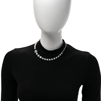 Chanel Pearl Crystal CC Choker Necklace Silver Pearly White 2 of 5