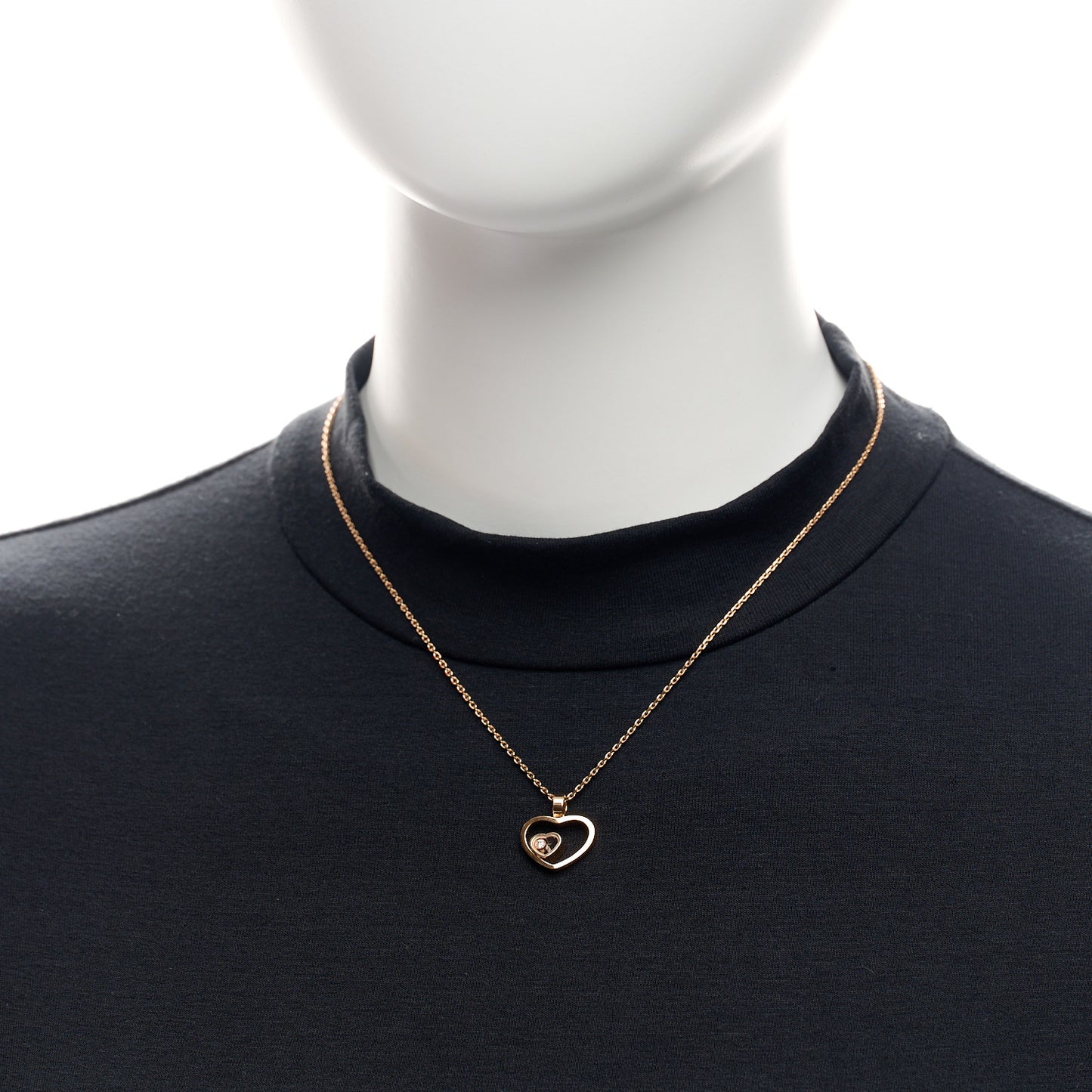 18K Rose Gold Diamond Double Heart Pendant Necklace