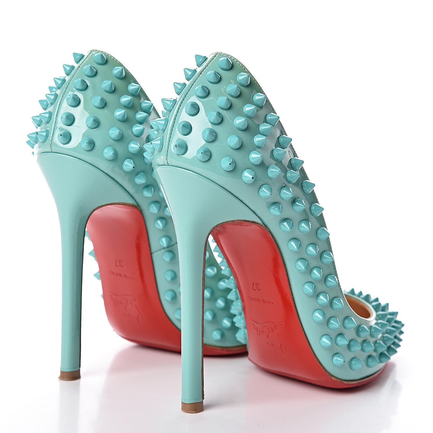 Christian Louboutin Patent Pigalle Spikes 120 Pumps 37 Aquamarine 4 of 13
