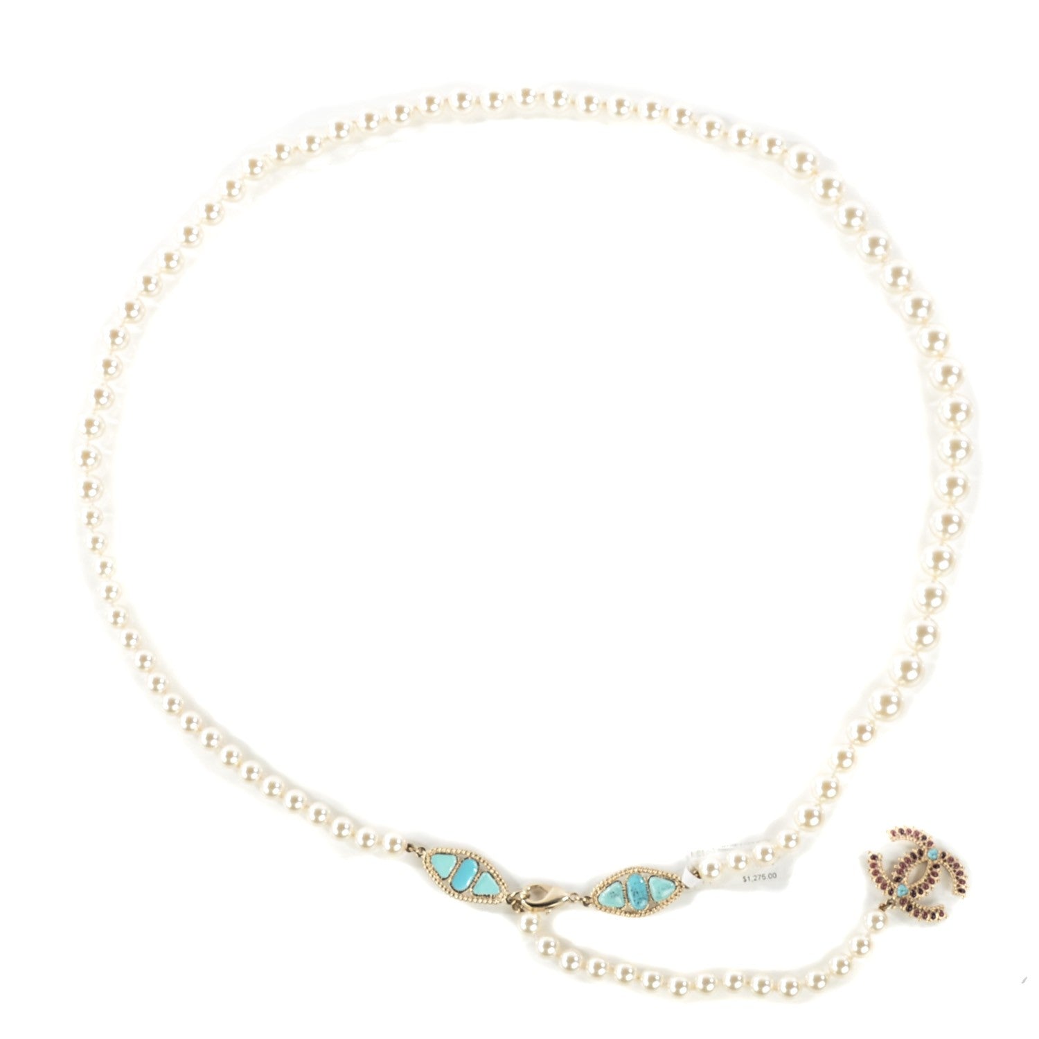 Chanel Pearl CC Belt Turquoise Burgundy 1 of 6
