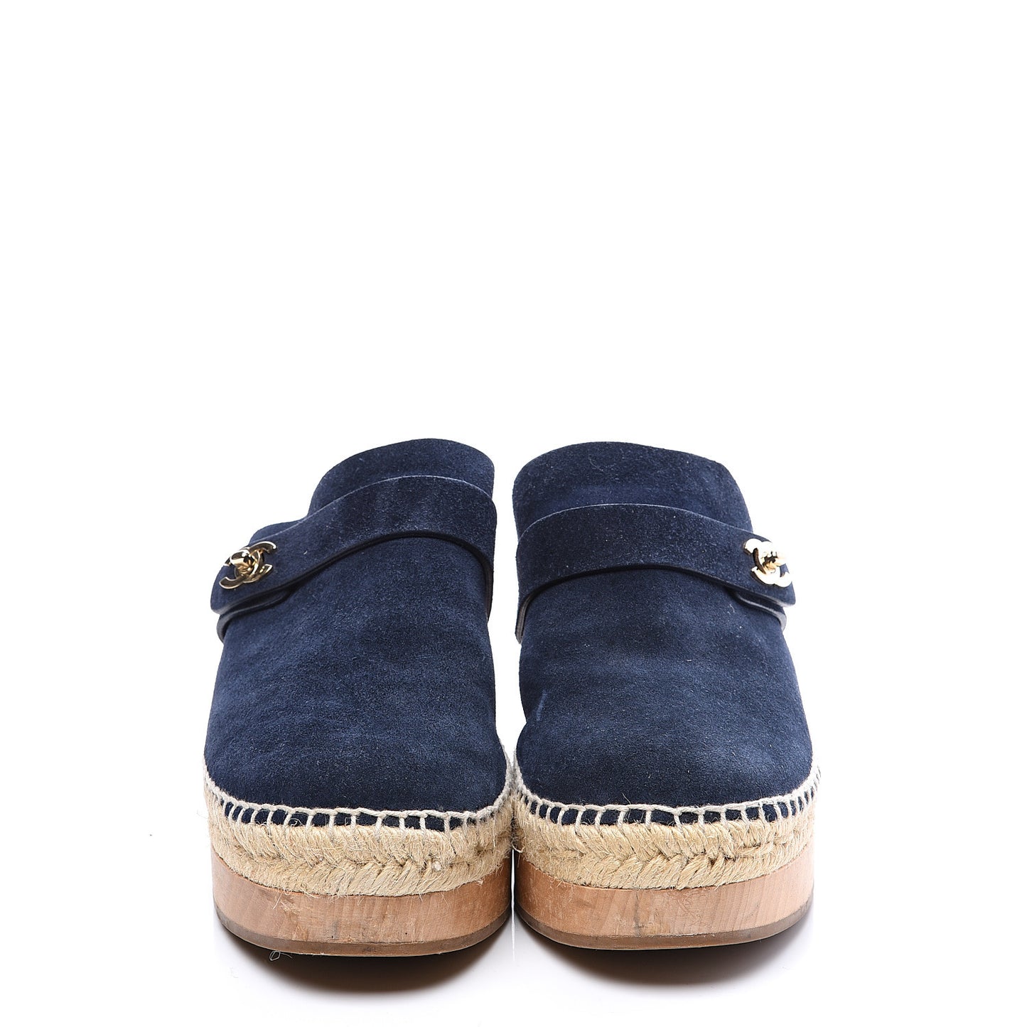 Suede Calfskin CC Turn Lock Clog 40 Navy