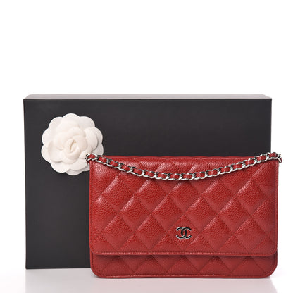 Chanel Caviar Quilted Wallet on Chain WOC Red 15 of 15