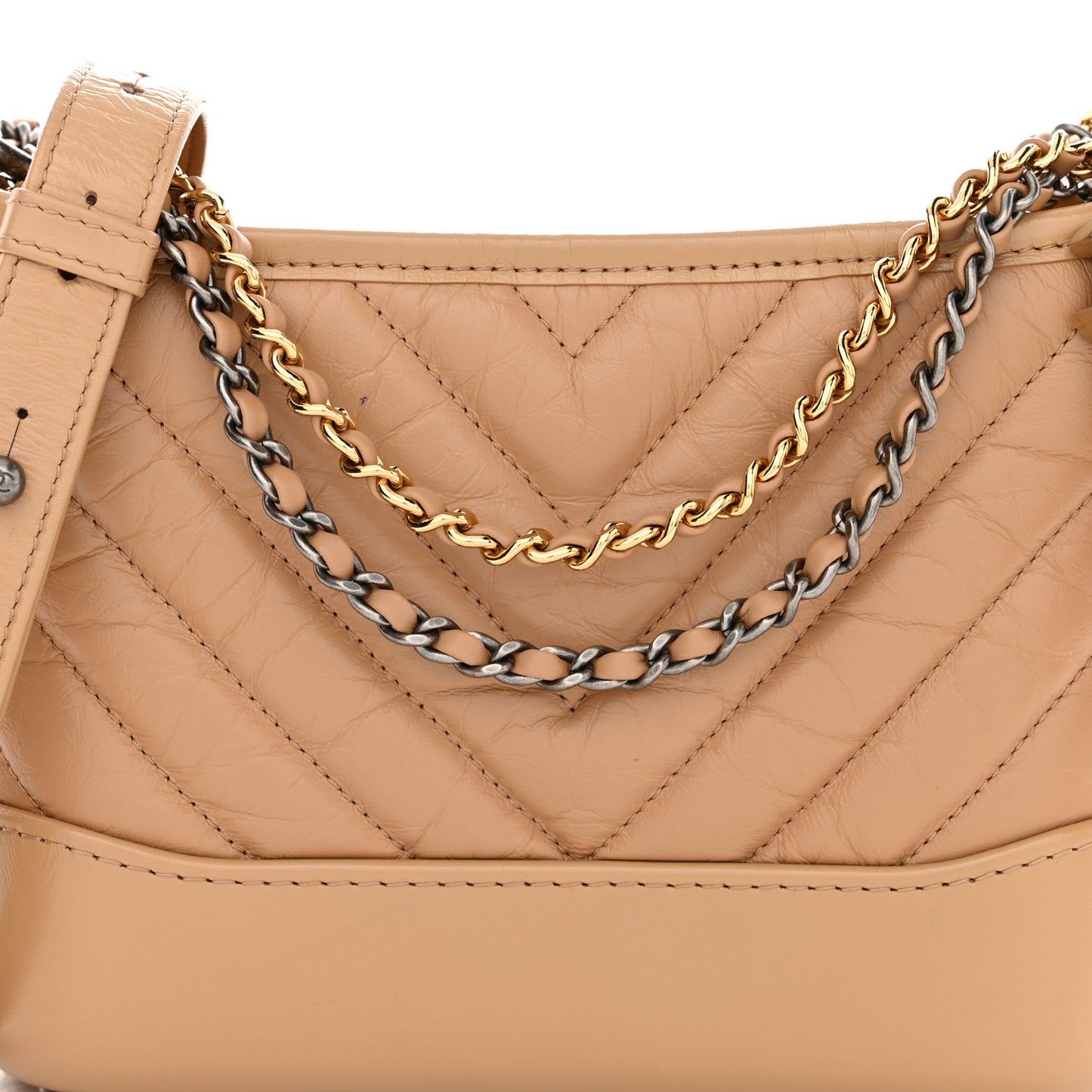 Aged Calfskin Chevron Quilted Small Gabrielle Hobo Beige