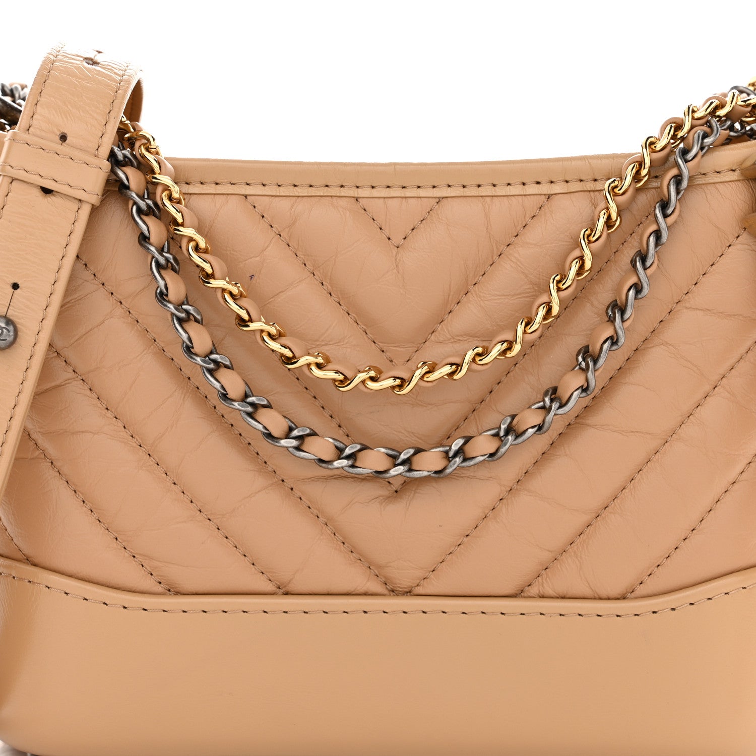 Chanel Aged Calfskin Chevron Quilted Small Gabrielle Hobo Beige 8 of 10