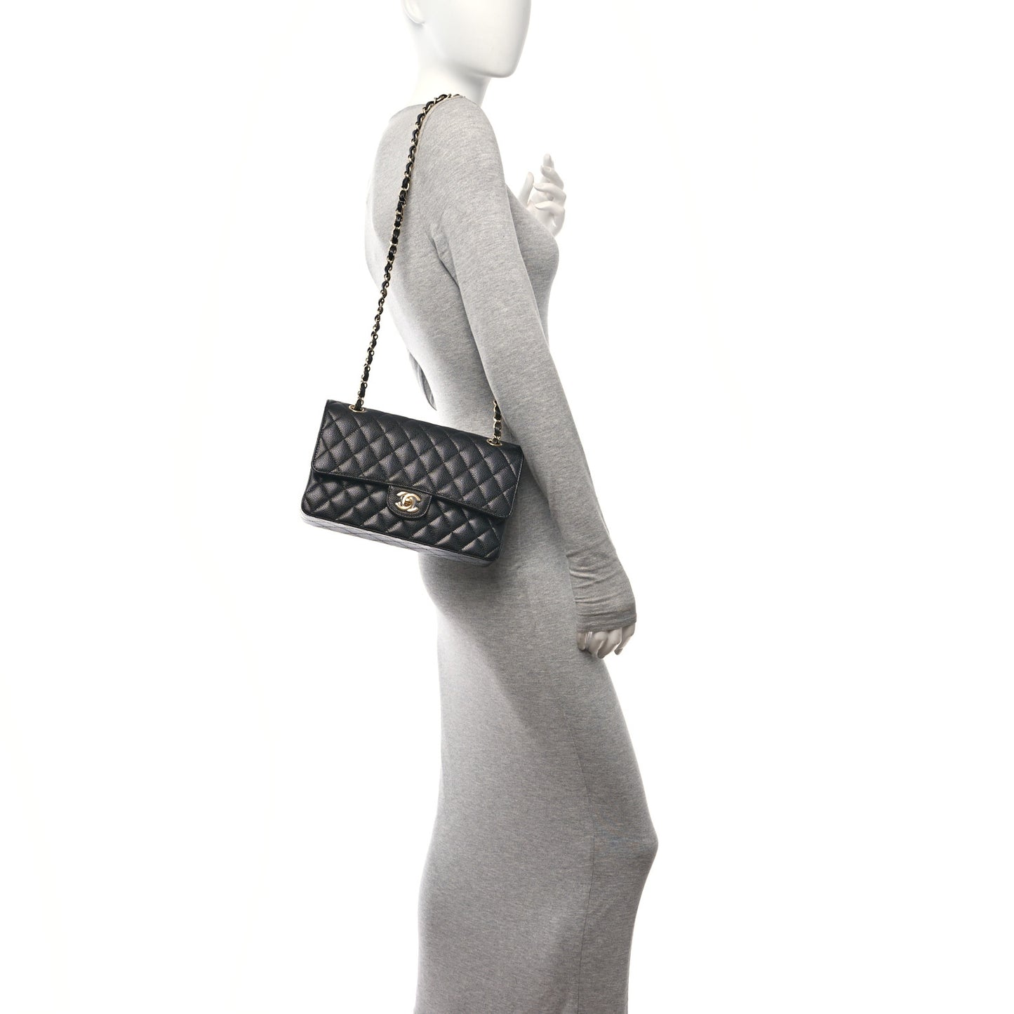 Caviar Quilted Medium Double Flap Black