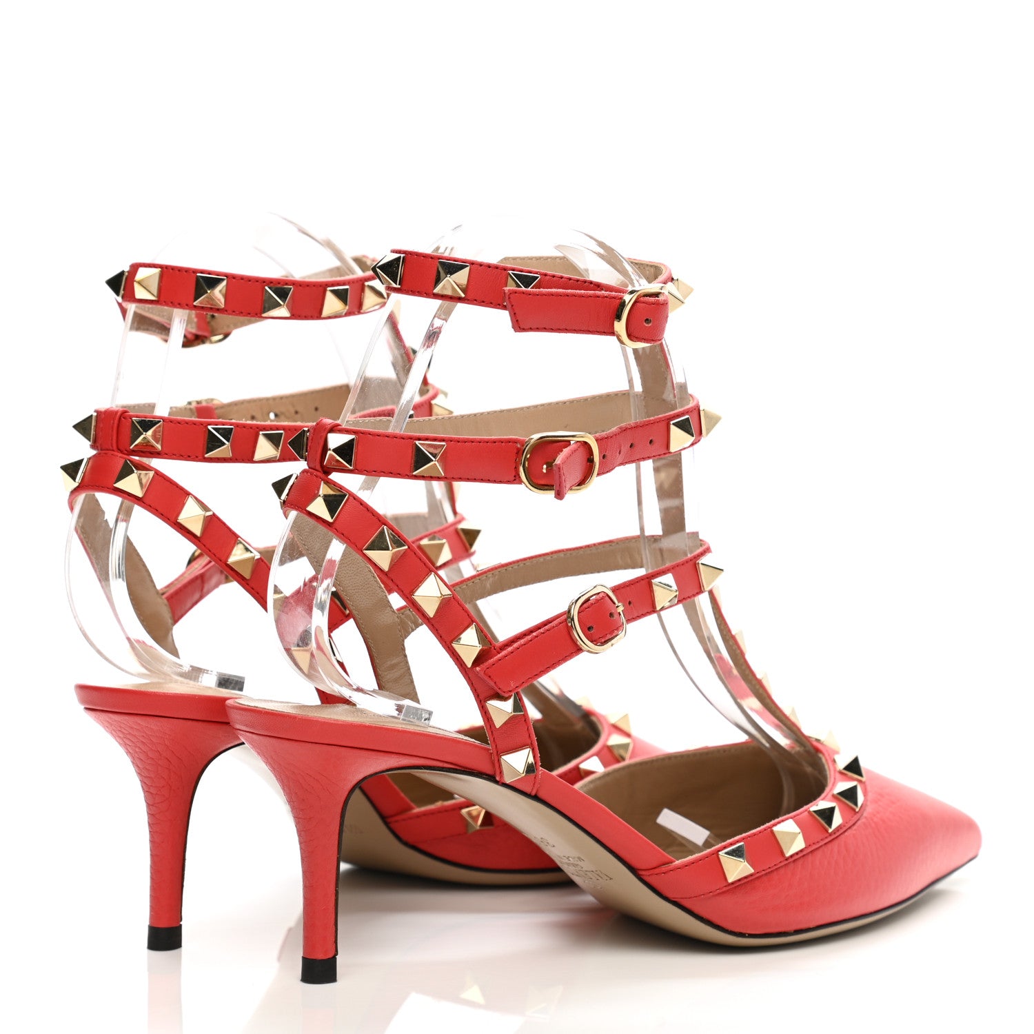 Valentino Garavani Pebbled Calfskin Rockstud Ankle Strap 65mm Pumps 36.5 Deep Coral 4 of 9