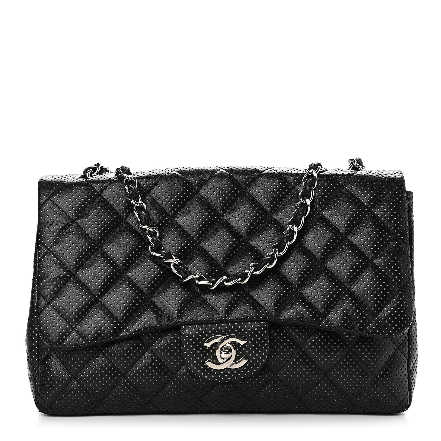Chanel Lambskin Perforated Jumbo Single Flap Black 1 of 12