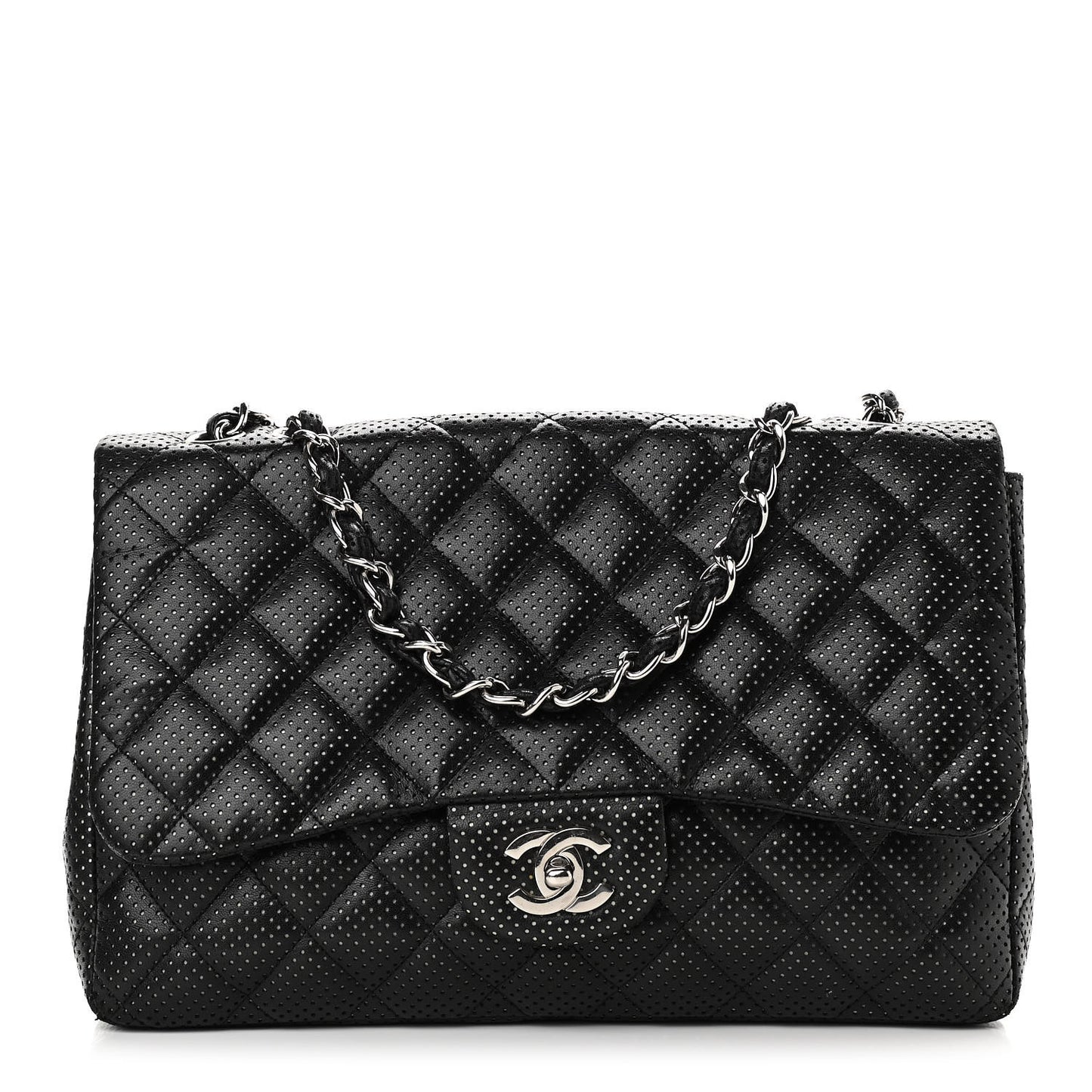 Lambskin Perforated Jumbo Single Flap Black