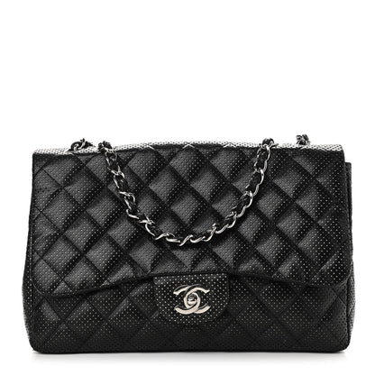 Chanel Lambskin Perforated Jumbo Single Flap Black 1 of 14