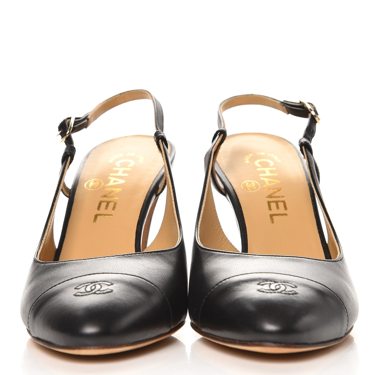 Lambskin Slit Slingback Cap Toe Pumps 35.5 Black