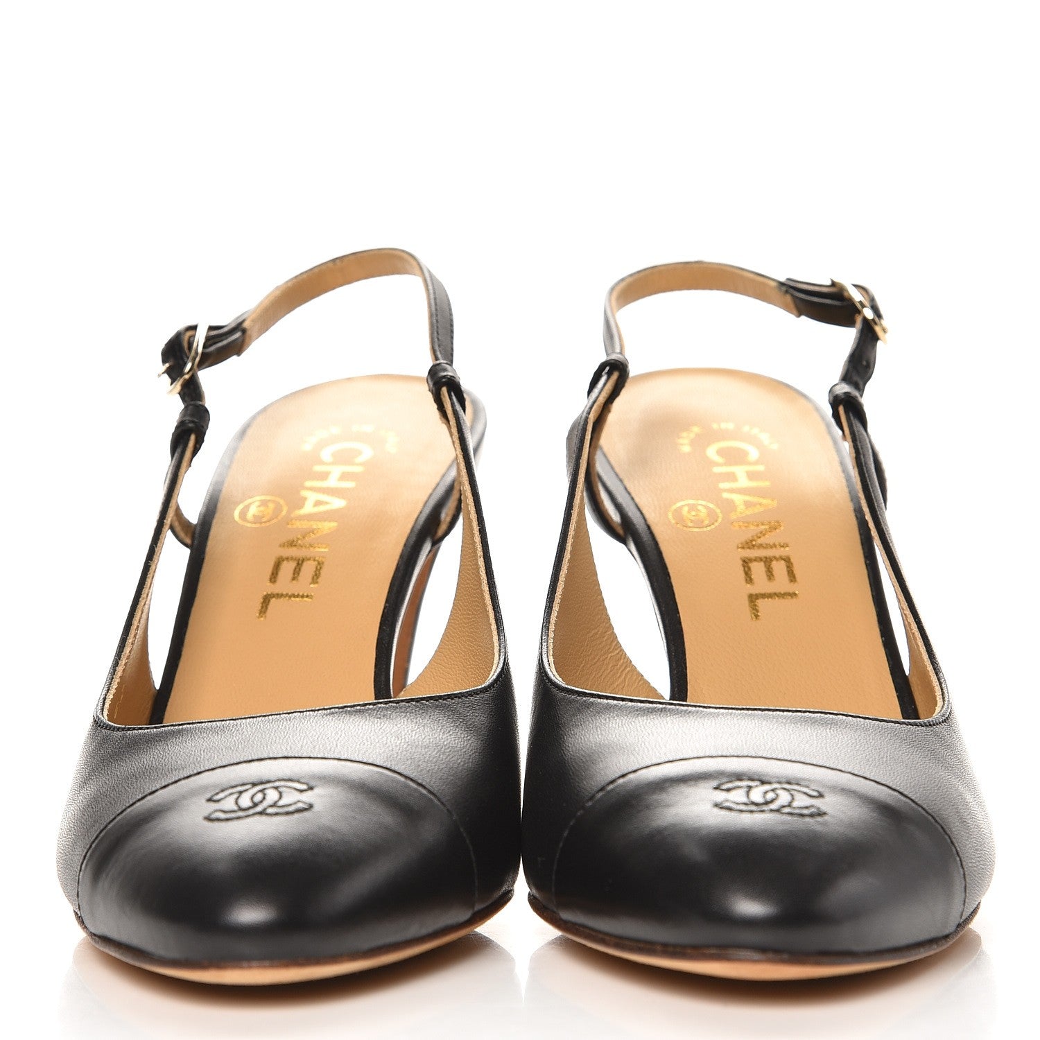Chanel Lambskin Slit Slingback Cap Toe Pumps 35.5 Black 2 of 9
