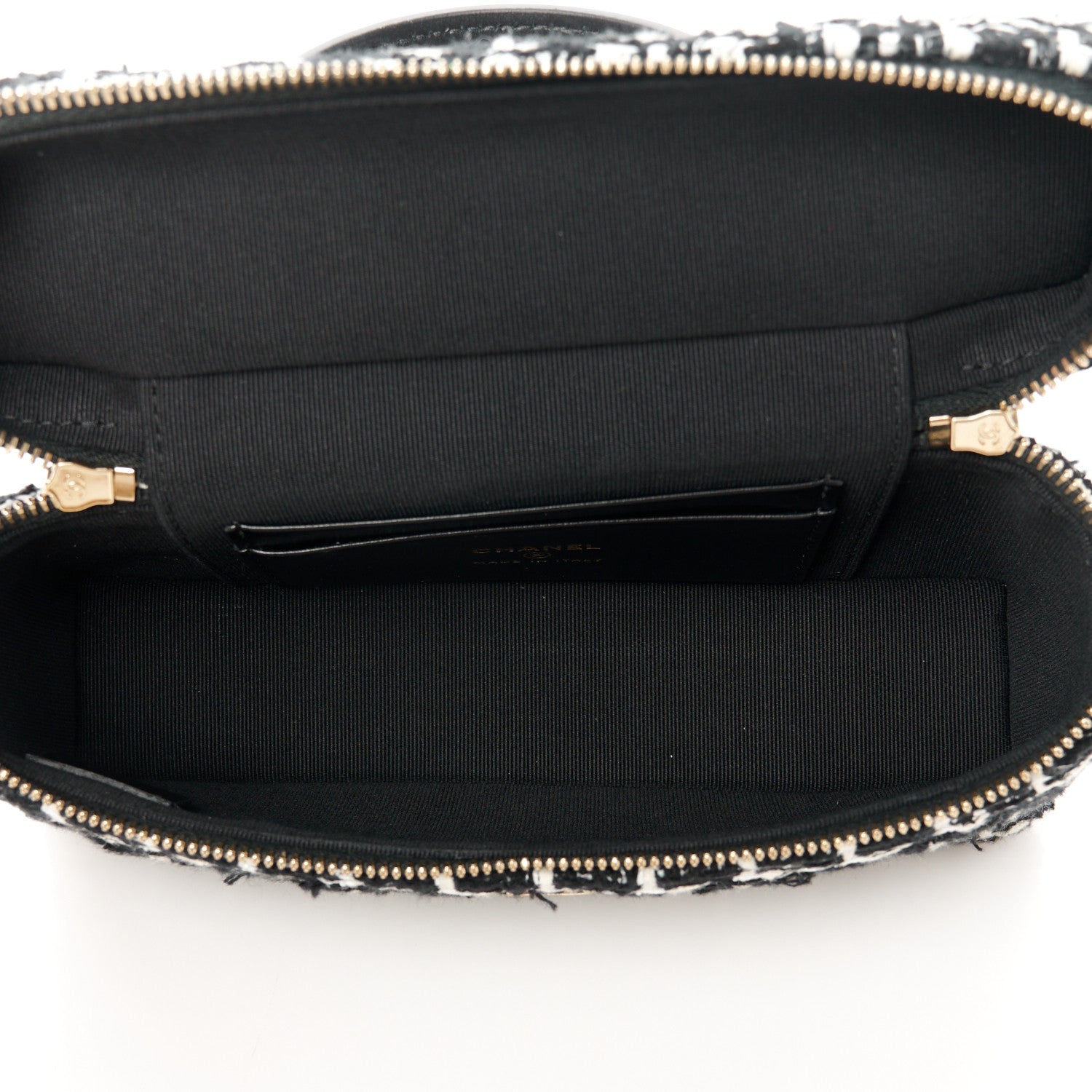 Chanel Tweed Quilted Top Handle Slim Long Vanity Black Ecru White 5 of 10