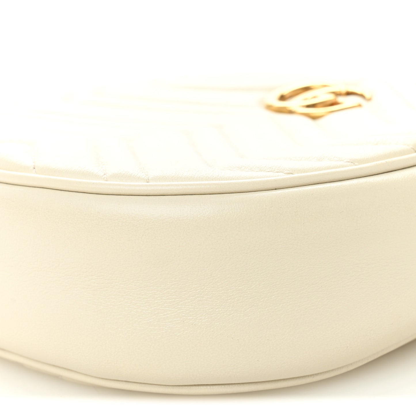 Calfskin Matelasse Mini GG Marmont Round Shoulder Bag White