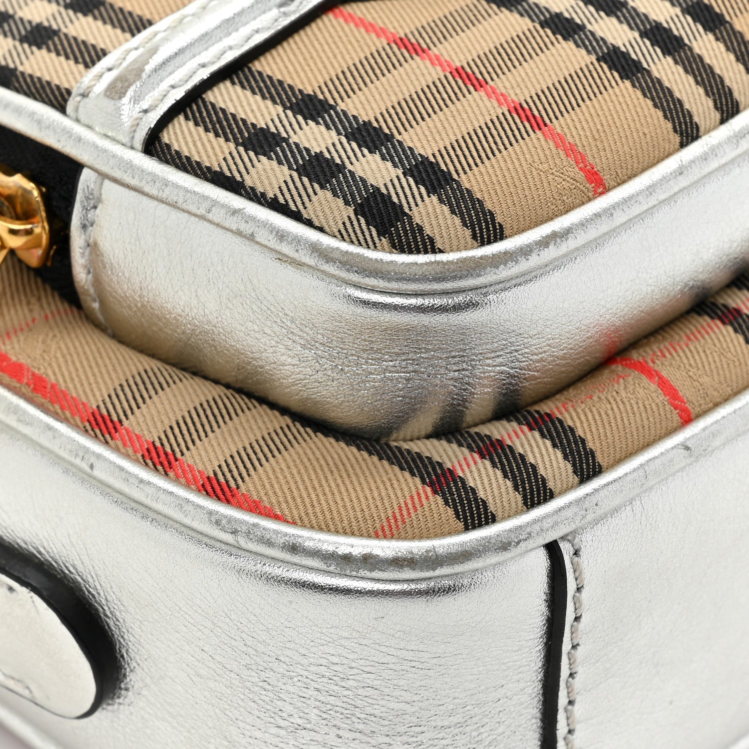 Burberry Smooth Calfskin 1983 Knight Check Link Camera Bag Silver 13 of 16