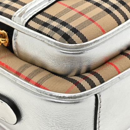Burberry Smooth Calfskin 1983 Knight Check Link Camera Bag Silver 13 of 16