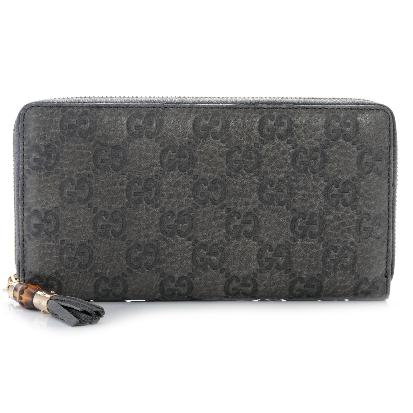 Guccissima Bamboo Tassel Zip Around Wallet Grey