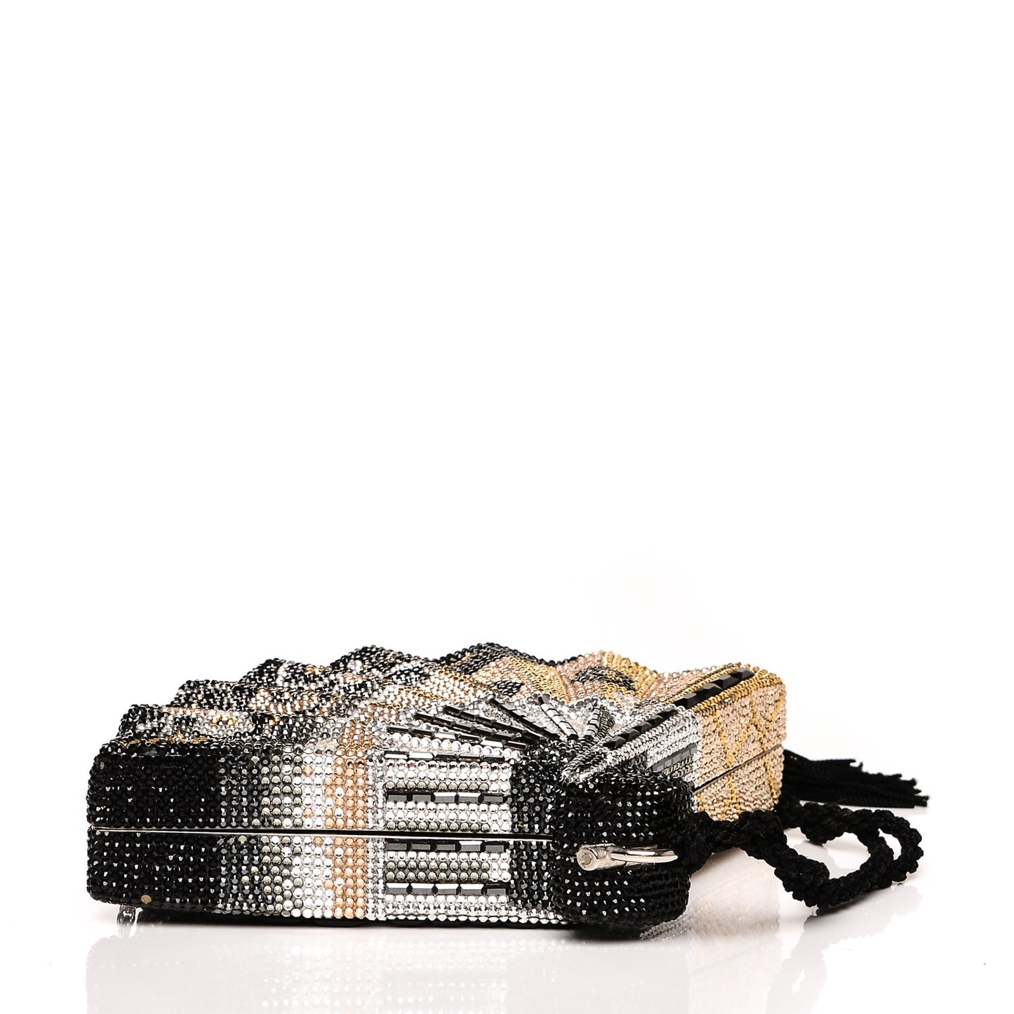 Swarovski Crystal Fan Minaudiere Clutch Metallic Black