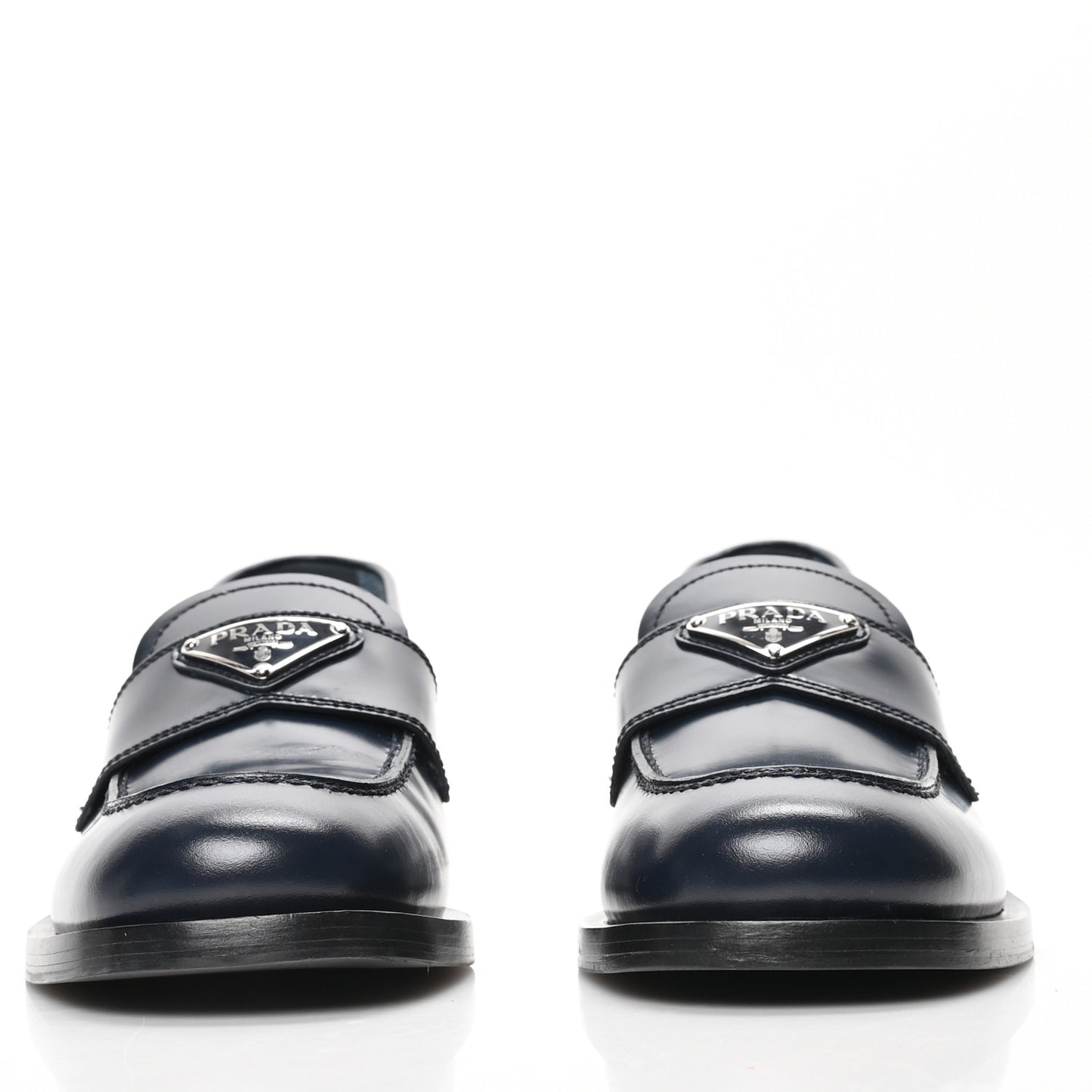 Brushed Calfskin Metal Triangle Logo 20mm Loafers 38.5 Blue