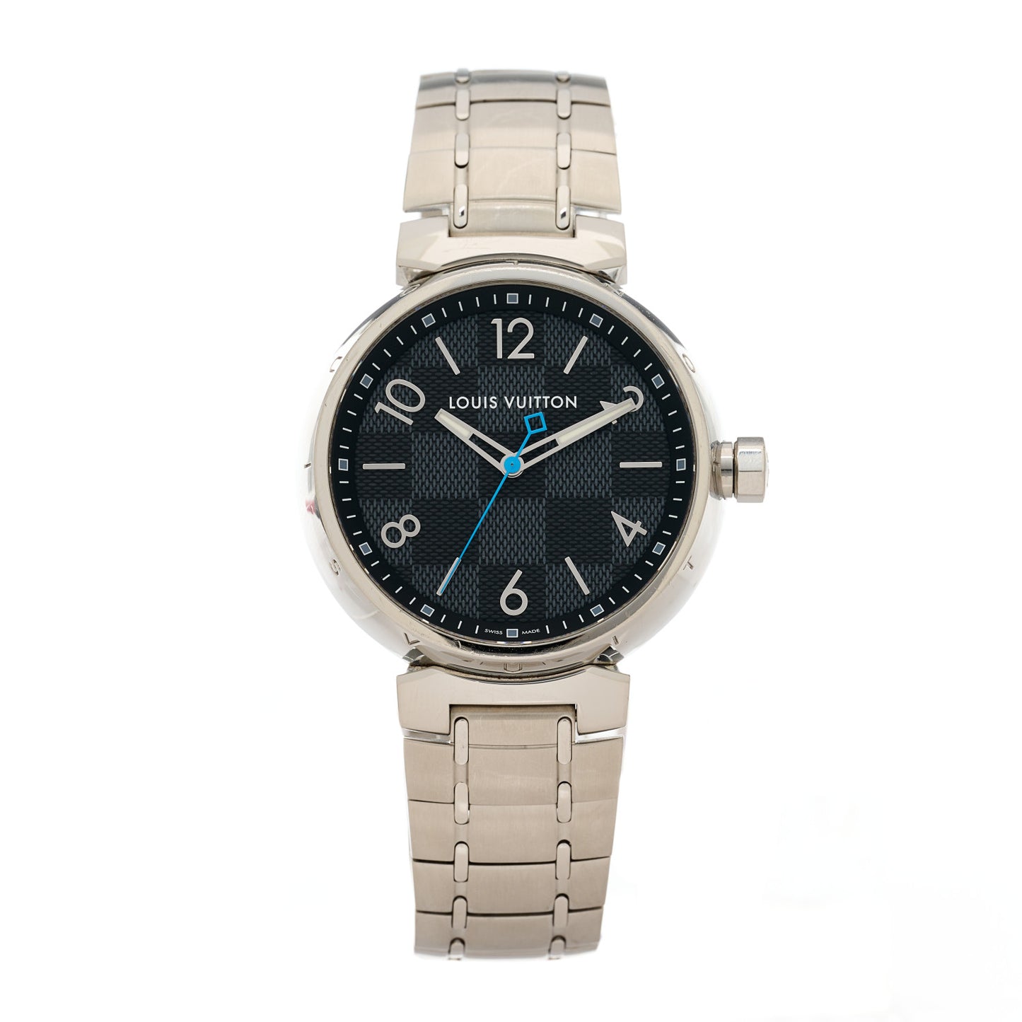 LOUIS VUITTON Stainless Steel Damier Graphite 41mm Tambour Quartz Watch