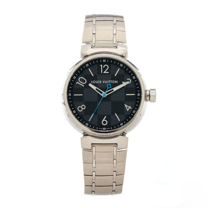 Louis Vuitton LOUIS VUITTON Stainless Steel Damier Graphite 41mm Tambour Quartz Watch 1 of 8